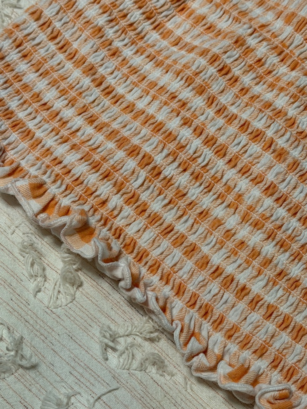 Smocked Ruffle Strap Tank Top - Orange & White - Picture 3 of 11